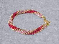 Pink, Gold & Red Long Stripe Kumihimo Seed Bead Bracelet | Silver Sensations