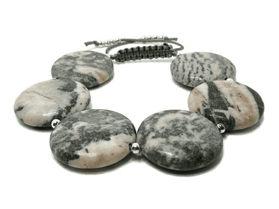 Pink & Grey Flamingo Jasper Coins Macrame Bracelet