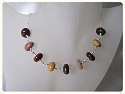 Pink, Mauve, Plum & Mustard Mookaite Jasper Nugget Beads & Sterling Silver Chain Necklace