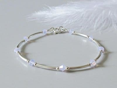 Pink Opal Crystals & Sterling Silver Bangle Bracelet