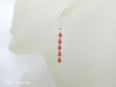 Pink Orange Austrian Made Crystals & Sterling Silver Handmade Earrings
