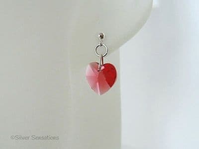 Pink Orange Austrian Made Heart Crystals & Sterling Silver Elegant Dangly Stud Earrings