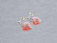 Pink Orange Heart Crystals & Sterling Silver Dangly Stud Earrings | Silver Sensations
