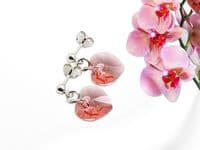 Pink Orange Heart Crystals & Sterling Silver Dangly Stud Earrings | Silver Sensations