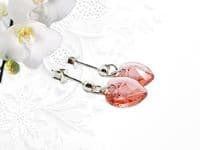 Pink Orange Heart Crystals & Sterling Silver Dangly Stud Earrings | Silver Sensations