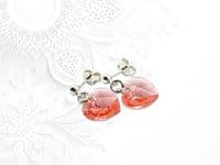 Pink Orange Heart Crystals & Sterling Silver Dangly Stud Earrings | Silver Sensations