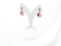Pink Orange Heart Crystals & Sterling Silver Dangly Stud Earrings | Silver Sensations