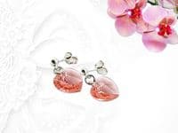 Pink Orange Heart Crystals & Sterling Silver Dangly Stud Earrings | Silver Sensations