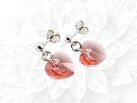 Pink Orange Heart Crystals & Sterling Silver Dangly Stud Earrings | Silver Sensations