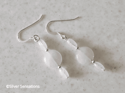 Pink Rose Quartz Coins Beaded Earrings With Sterling Silver