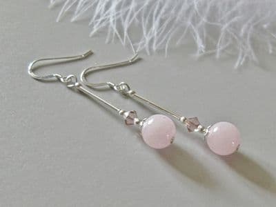 Pink Rose Quartz Earrings With Crystals & Sterling Silver