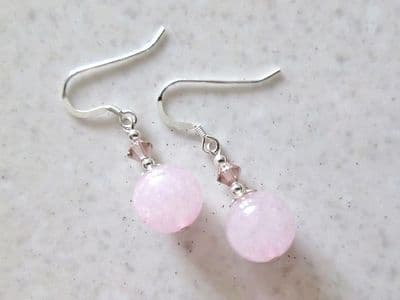Pink Rose Quartz Earrings With Sparkly Crystals
