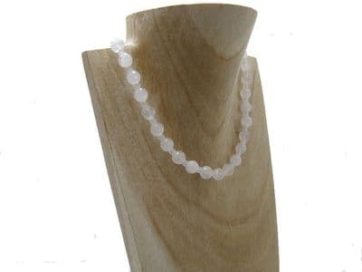 Pink Rose Quartz Faceted Round Beads Sterling Silver Necklace
