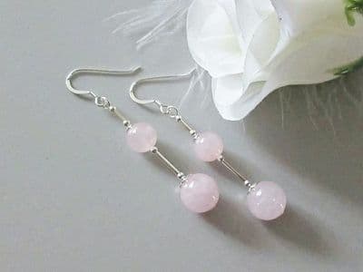Pink Rose Quartz & Sterling Silver Long Earrings