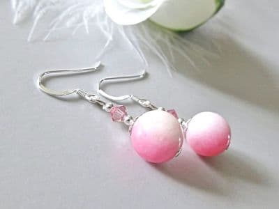 Pink & White Quartz, Crystals & Sterling Silver Earrings