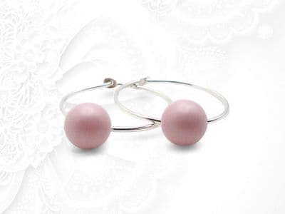 Powder Rose Pink Pearl Drops Hoop Earrings - 30th Wedding Anniversary