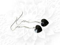 Premium Jet Black Crystal Heart & Sterling Silver Curved Bar Earrings | Unique high quality handmade jewellery designs | Silver Sensations