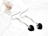 Premium Jet Black Crystal Heart & Sterling Silver Curved Bar Earrings | Unique high quality handmade jewellery designs | Silver Sensations