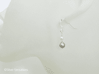 Premium Platinum & Ivory Cream Pearls & Sterling Silver Short Drop Earrings | Silver Sensations
