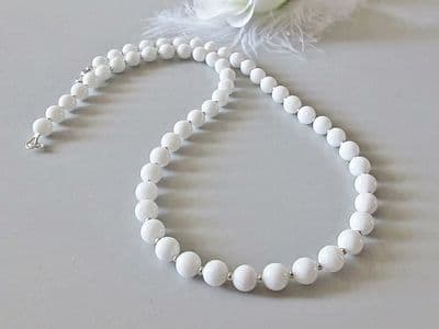 Pure White Agate & Sterling Silver Beads Necklace