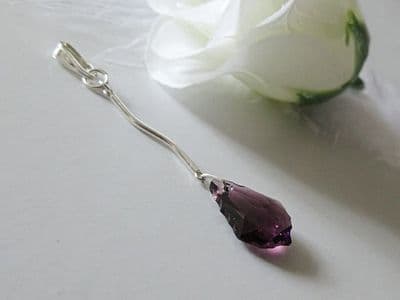 Purple Baroque Crystal & Sterling Silver Curved Bar Pendant