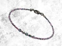 Purple & Dark Grey/Green Seed Bead Surfer Stacking Fashion Bracelet | Silver Sensations