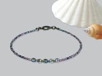 Purple & Dark Grey/Green Seed Bead Surfer Stacking Fashion Bracelet | Silver Sensations