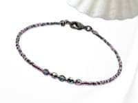 Purple & Dark Grey/Green Seed Bead Surfer Stacking Fashion Bracelet | Silver Sensations