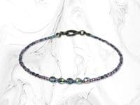 Purple & Dark Grey/Green Seed Bead Surfer Stacking Fashion Bracelet | Silver Sensations