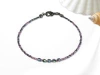 Purple & Dark Grey/Green Seed Bead Surfer Stacking Fashion Bracelet | Silver Sensations