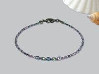 Purple & Dark Grey/Green Seed Bead Surfer Stacking Fashion Bracelet | Silver Sensations