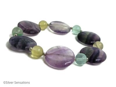 Purple Green & Yellow Fluorite Beaded Stretch Bracelet