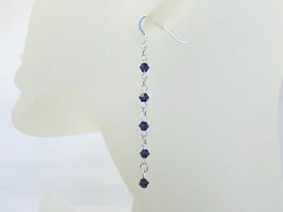 Purple Premium Crystals & Sterling Silver Long Chain Earrings
