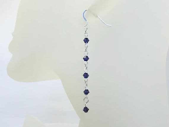 Premium Purple Crystals & Sterling Silver Long Chain Earrings | Silver Sensations