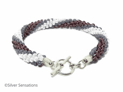 Purple & White Stripey Kumihimo Seed Bead Fashion Bracelet