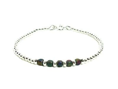 Rainbow Hematite Cube Beads Stacking Bracelet With Sterling Silver