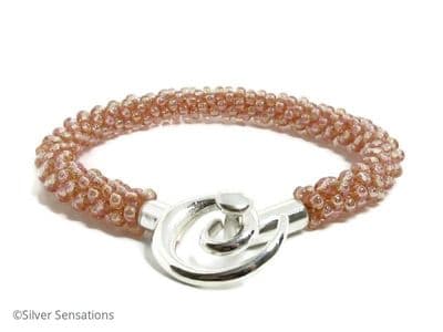 Rainbow Peach Pink Beaded & Woven Kumihimo Bracelet