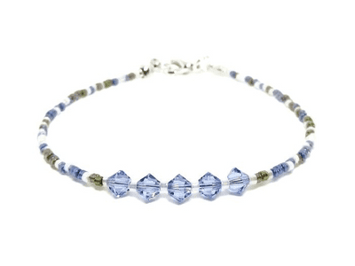 Rainbow Purple & White Seed Bead Friendship Bracelet With Crystals