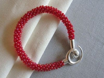 Rainbow Raspberry Red Kumihimo Seed Beads Bracelet