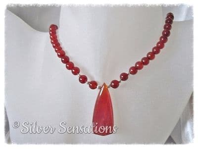 Red Agate Pendant & Sterling Silver Necklace