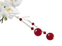Red Jade Earrings With Swarovski Crystals & Sterling Silver Tubes | Silver Sensations