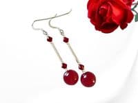 Red Jade Earrings With Swarovski Crystals & Sterling Silver Tubes | Silver Sensations