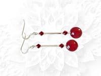 Red Jade Earrings With Swarovski Crystals & Sterling Silver Tubes | Silver Sensations