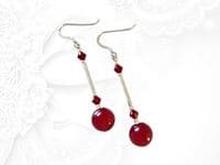 Red Jade Earrings With Swarovski Crystals & Sterling Silver Tubes | Silver Sensations