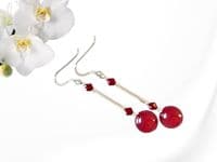 Red Jade Earrings With Swarovski Crystals & Sterling Silver Tubes | Silver Sensations
