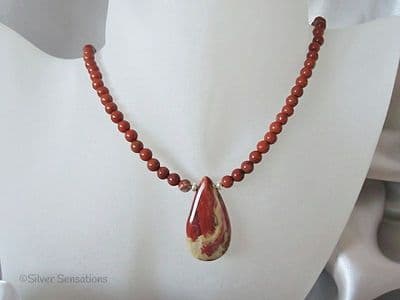 Red River Jasper & Red Jasper Sterling Silver Pendant Necklace