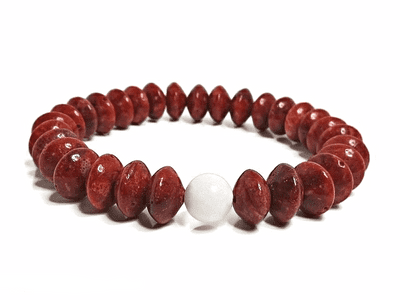 Red Rondelle Beads & Snow White Agate Bracelet