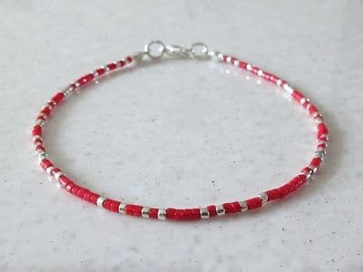 Red & Silver Seed Bead Friendship Stacker Bracelet