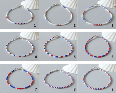 Red White & Blue Seed Bead Dainty Bracelet