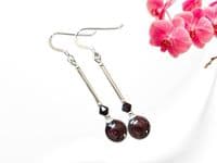 Rich Dark Red Garnet & Crystals Sterling Silver Drop Earrings (42mm) | Silver Sensations